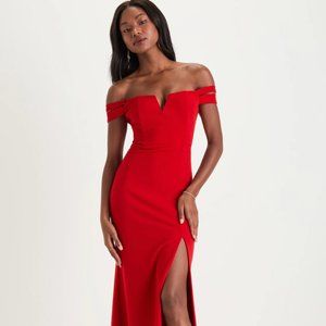 Lulu Lynne Off The Shoulder Maxi Dress in Red / Size Small